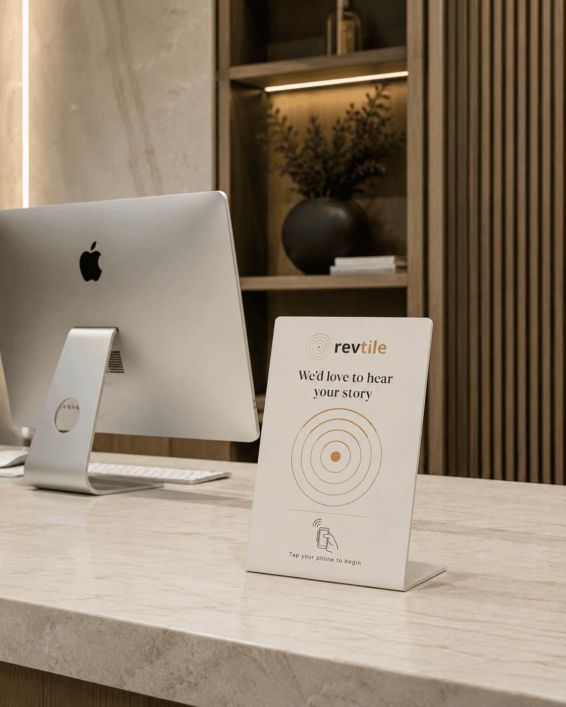 Revtile stand on a marble counter